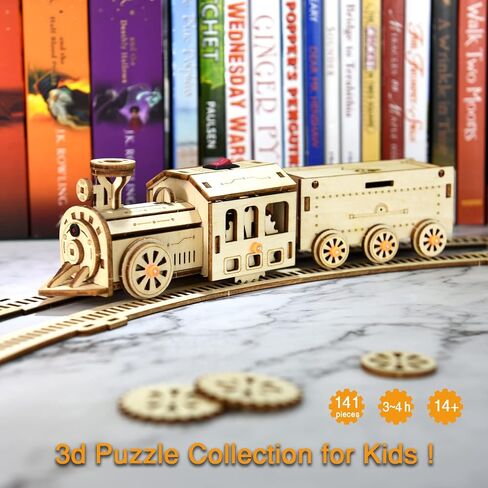 مجموعة احجية خشبية ثلاثية الابعاد من يوجوتر، مجموعة قطار كهربائي للسكك الحديدية للسكك الحديدية وقاطرة ميكانيكية يمكنك صنعها بنفسك، لعبة ممتعة هدية عيد ميلاد للبالغين والاطفال (قطار صغير ومضمار) in Kuwait