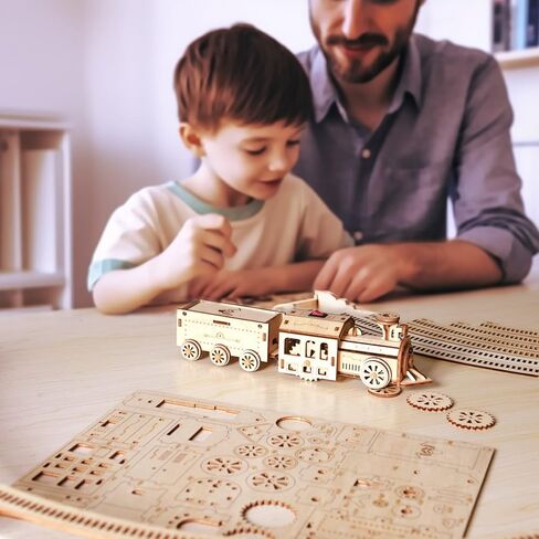 مجموعة احجية خشبية ثلاثية الابعاد من يوجوتر، مجموعة قطار كهربائي للسكك الحديدية للسكك الحديدية وقاطرة ميكانيكية يمكنك صنعها بنفسك، لعبة ممتعة هدية عيد ميلاد للبالغين والاطفال (قطار صغير ومضمار) in Kuwait