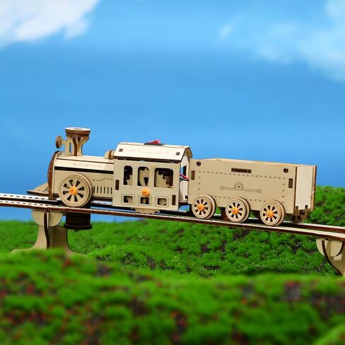 مجموعة احجية خشبية ثلاثية الابعاد من يوجوتر، مجموعة قطار كهربائي للسكك الحديدية للسكك الحديدية وقاطرة ميكانيكية يمكنك صنعها بنفسك، لعبة ممتعة هدية عيد ميلاد للبالغين والاطفال (قطار صغير ومضمار) in Kuwait