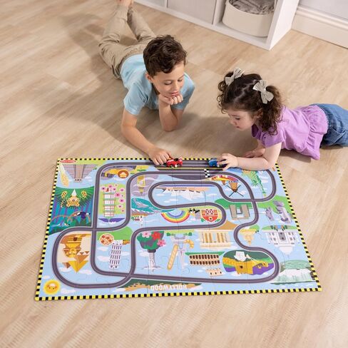Melissa & Doug Race Around The World Tracks Cardboard Jigsaw Floor Puzzle and Wind-Up Vehicles – 48 Pieces, for Boys and Girls 3+ - FSC-Certified Materials in Saudi Arabia