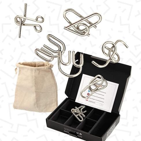 طقم 4 أدوات معدنية للدمغ للأطفال والكبار، ألعاب الألغاز التي تحمل باليد لتسليك التشابك، سلسلة أسلاك تعليمية ثلاثية الأبعاد مع صندوق تخزين بلاستيكي ومحاليل حلول، أفضل فكرة مبتكرة in Kuwait