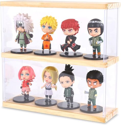 عرض الحالات الاكريليك للمقتنيات | Funko Pop Action Figure Shelf and Toys Beanie Baby Amiibo حامل حائط مصغر عرض صغير (صفين)، بني فاتح in Kuwait