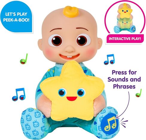 تتميز لعبة Cocomelon Peek-A-Boo JJ مقاس 10 بوصات من القطيفة - تتميز بالأغنية والعبارات والأصوات المفضلة - العب Peek-A-Boo مع JJ - ألعاب لمرحلة ما قبل المدرسة والأطفال - حصريًا على أمازون in Saudi Arabia