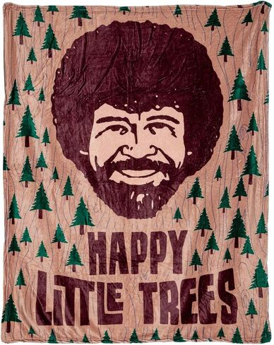 بطانية من القطيفة مطبوع عليها شعار Bob Ross Happy Little Trees من Calhoun in Saudi Arabia