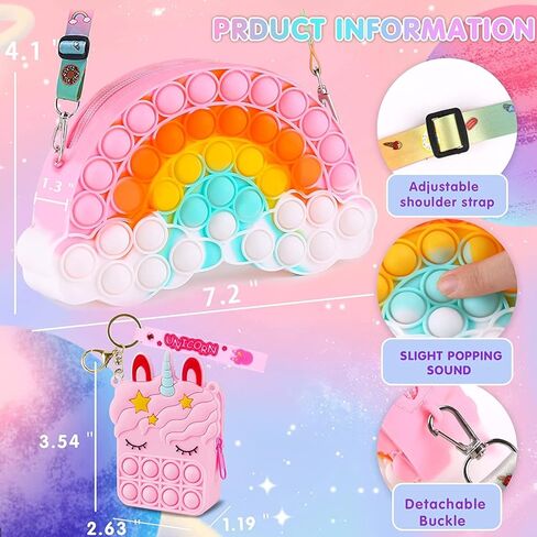 Aucma 2 Pack Purse for Girls Toys Gift Rainbow Cloud Pink Unicorn Crossbody Handbag Bag Kid 3 4 5 6 7 8 9 10 11 12 Years Old Birthday Valentines Christmas Stocking Easter Basket Stuffers Stuff in Kuwait