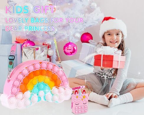 Aucma 2 Pack Purse for Girls Toys Gift Rainbow Cloud Pink Unicorn Crossbody Handbag Bag Kid 3 4 5 6 7 8 9 10 11 12 Years Old Birthday Valentines Christmas Stocking Easter Basket Stuffers Stuff in Kuwait