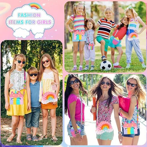 Aucma 2 Pack Purse for Girls Toys Gift Rainbow Cloud Pink Unicorn Crossbody Handbag Bag Kid 3 4 5 6 7 8 9 10 11 12 Years Old Birthday Valentines Christmas Stocking Easter Basket Stuffers Stuff in Kuwait