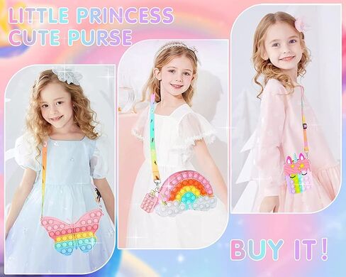 Aucma 2 Pack Purse for Girls Toys Gift Rainbow Cloud Pink Unicorn Crossbody Handbag Bag Kid 3 4 5 6 7 8 9 10 11 12 Years Old Birthday Valentines Christmas Stocking Easter Basket Stuffers Stuff in Kuwait