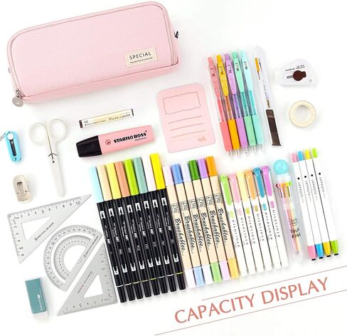 CICIMELON Large Capacity Pencil Case 3 Compartment Pouch Pen Bag for School Teen Girl Boy Men Women (Pink) in Kuwait