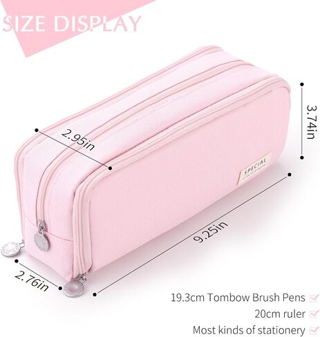 CICIMELON Large Capacity Pencil Case 3 Compartment Pouch Pen Bag for School Teen Girl Boy Men Women (Pink) in Kuwait