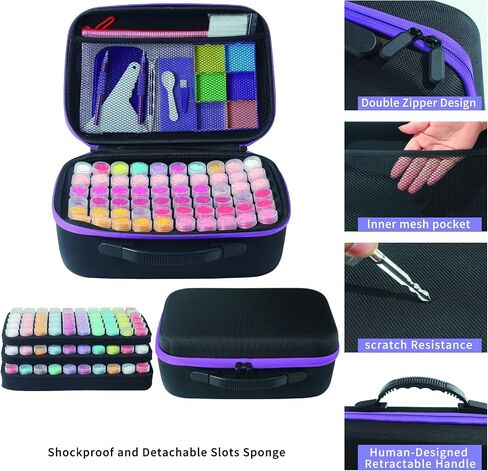 Douorgan Diamond Painting Storage Containers 60 Slots Accessories and Tools Portable Diamond Painting Organizer Shockproof Diamond Art Storage Case Jewelry Beads Storage Box in Kuwait
