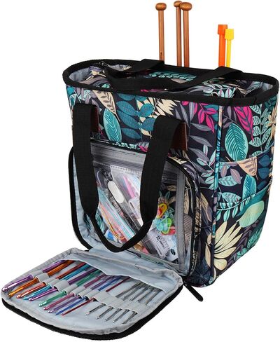 Coopay Portable Crochet Bag, Extra Large Yarn Storage for Crochet Accessories and Supplies, Yarn Bags with Wheels and Telescoping Handle, Durable Knitting Bag for Craft Enthusiasts in Kuwait