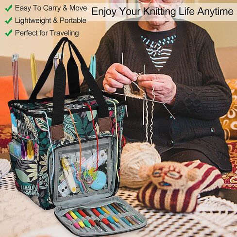 Coopay Portable Crochet Bag, Extra Large Yarn Storage for Crochet Accessories and Supplies, Yarn Bags with Wheels and Telescoping Handle, Durable Knitting Bag for Craft Enthusiasts in Kuwait