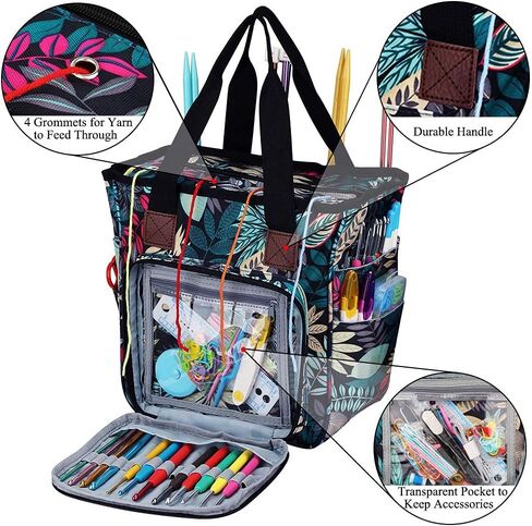 Coopay Portable Crochet Bag, Extra Large Yarn Storage for Crochet Accessories and Supplies, Yarn Bags with Wheels and Telescoping Handle, Durable Knitting Bag for Craft Enthusiasts in Kuwait