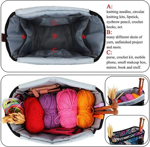 Coopay Portable Crochet Bag, Extra Large Yarn Storage for Crochet Accessories and Supplies, Yarn Bags with Wheels and Telescoping Handle, Durable Knitting Bag for Craft Enthusiasts in Kuwait