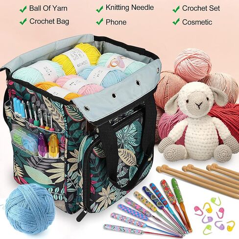 Coopay Portable Crochet Bag, Extra Large Yarn Storage for Crochet Accessories and Supplies, Yarn Bags with Wheels and Telescoping Handle, Durable Knitting Bag for Craft Enthusiasts in Kuwait