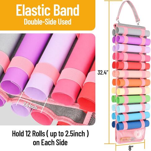 FINESUN Vinyl Roll Holder-24 Compartments Vinyl Storage Organizer,Cricut Accessories Vinyl Holder Wall Craft Organizers and Storage Over The Door Vinyl Roll Storage for Home Craft Closet in Kuwait
