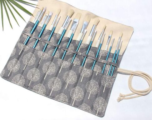 بوسوها حامل فرش الطلاء القابل للطي مصنوع من القماش الكتاني، حقيبة لفراشي المكياج، منظم حماية قابل للطي (15 انش، بدون فرش) in Kuwait