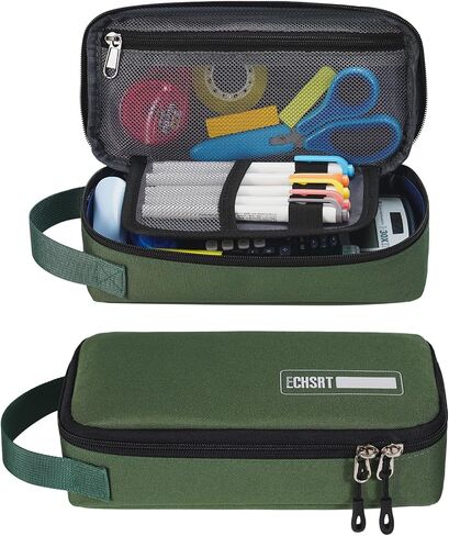 ECHSRT Pencil Case for Men Women, Large Pen Bag for Adults, Portable Pencil Pouch Aesthetic with Handle, Zipper Cases for Office Organizer in Kuwait