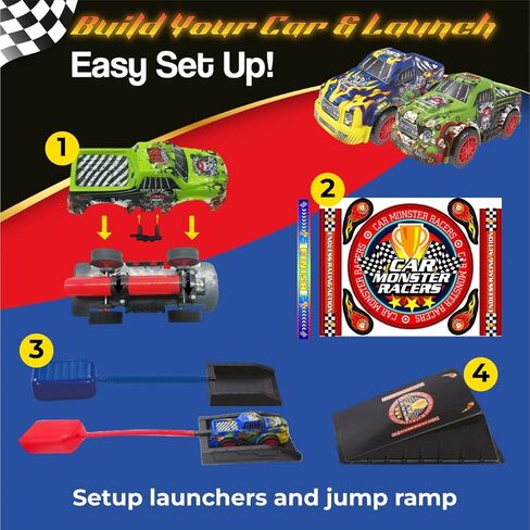 سيارة سباق مبارزة مضيئة للاطفال - سيارتان وحشان، وسادتان اطلاق - مع مصابيح LED وامضة جميلة. لعبة وهدية مثالية للاولاد والبنات من سن 5 سنوات فما فوق - متعة داخلية وخارجية، لعب نشط in Kuwait