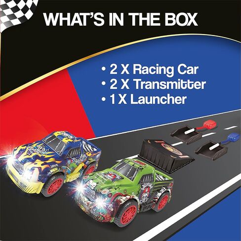 سيارة سباق مبارزة مضيئة للاطفال - سيارتان وحشان، وسادتان اطلاق - مع مصابيح LED وامضة جميلة. لعبة وهدية مثالية للاولاد والبنات من سن 5 سنوات فما فوق - متعة داخلية وخارجية، لعب نشط in Kuwait