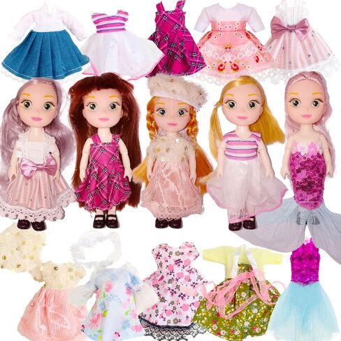 6.3" Mini Girl Dolls, includ Handmade Baby Doll Clothes, 2 Sets 6.3" Mini Girl Dolls, 2 Pairs of Shoes in Kuwait