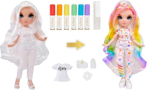 Rainbow High Color & Create Fashion DIY Doll with Washable Rainbow Markers, Blue Eyes, Straight Hair, Bonus Top & Shoes. Color, Create, Play, Rinse and Repeat. Creative 4-12+ in Saudi Arabia
