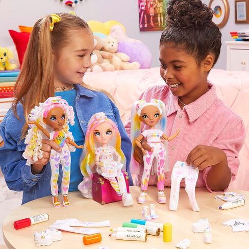 Rainbow High Color & Create Fashion DIY Doll with Washable Rainbow Markers, Blue Eyes, Straight Hair, Bonus Top & Shoes. Color, Create, Play, Rinse and Repeat. Creative 4-12+ in Saudi Arabia