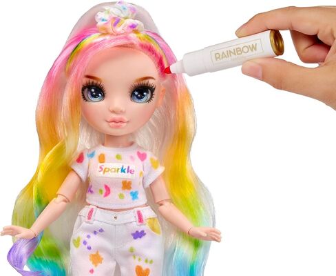 Rainbow High Color & Create Fashion DIY Doll with Washable Rainbow Markers, Blue Eyes, Straight Hair, Bonus Top & Shoes. Color, Create, Play, Rinse and Repeat. Creative 4-12+ in Saudi Arabia