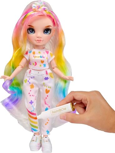 Rainbow High Color & Create Fashion DIY Doll with Washable Rainbow Markers, Blue Eyes, Straight Hair, Bonus Top & Shoes. Color, Create, Play, Rinse and Repeat. Creative 4-12+ in Saudi Arabia