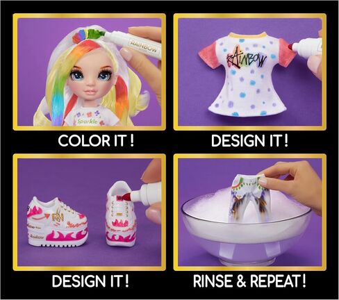 Rainbow High Color & Create Fashion DIY Doll with Washable Rainbow Markers, Blue Eyes, Straight Hair, Bonus Top & Shoes. Color, Create, Play, Rinse and Repeat. Creative 4-12+ in Saudi Arabia