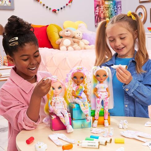 Rainbow High Color & Create Fashion DIY Doll with Washable Rainbow Markers, Blue Eyes, Straight Hair, Bonus Top & Shoes. Color, Create, Play, Rinse and Repeat. Creative 4-12+ in Saudi Arabia