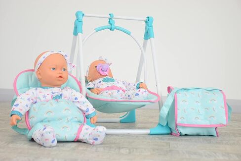 مجموعة لعب الكرسي العالي 5 في 1 من KOOKAMUNGA KIDS - ملحقات دمية الطفل - مجموعة لعب دمية الطفل مع صينية تغذية تتحول إلى حامل دمية، أرجوحة دمية مع حقيبة تغيير وحامل دمية خلفي/أمامي in Kuwait