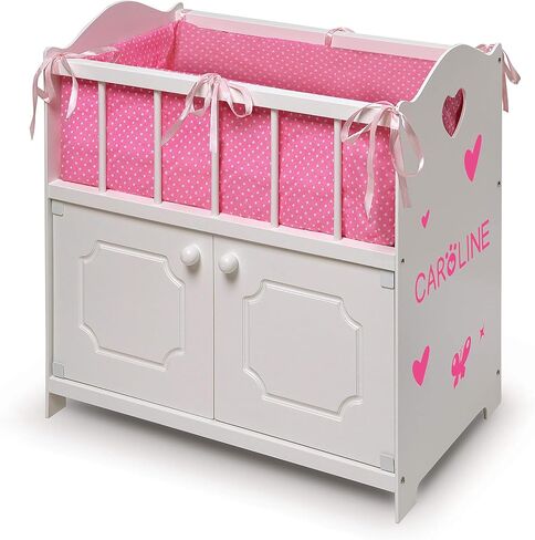 Badger Basket Toy Doll Bed with Storage, Bedding, and Personalization Kit for 22 inch Dolls - White in Saudi Arabia