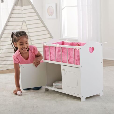 Badger Basket Toy Doll Bed with Storage, Bedding, and Personalization Kit for 22 inch Dolls - White in Saudi Arabia
