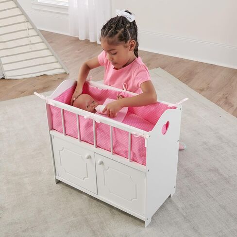 Badger Basket Toy Doll Bed with Storage, Bedding, and Personalization Kit for 22 inch Dolls - White in Saudi Arabia