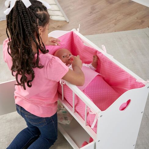 Badger Basket Toy Doll Bed with Storage, Bedding, and Personalization Kit for 22 inch Dolls - White in Saudi Arabia