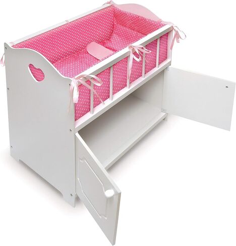 Badger Basket Toy Doll Bed with Storage, Bedding, and Personalization Kit for 22 inch Dolls - White in Saudi Arabia
