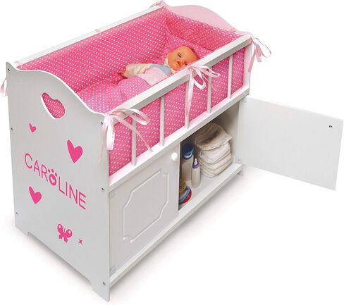 Badger Basket Toy Doll Bed with Storage, Bedding, and Personalization Kit for 22 inch Dolls - White in Saudi Arabia
