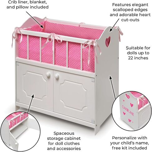 Badger Basket Toy Doll Bed with Storage, Bedding, and Personalization Kit for 22 inch Dolls - White in Saudi Arabia
