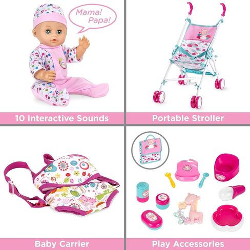 Best Choice Products Kids 15-Piece 13.5in Newborn Baby Doll Nursery Role Play Playset w/ Stroller, Travel Cot, Play Mat, Travel Bag, Carrier, Seat, Accessories in Saudi Arabia