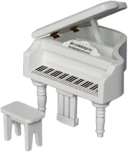 Miniature Piano for Dollhouse Furniture Upright Grand Piano with Stool Instrument 1 12 Ornament Artificial House Scene Accessories Desktop Decoration (White) in Kuwait