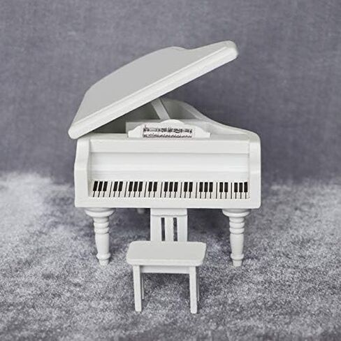 Miniature Piano for Dollhouse Furniture Upright Grand Piano with Stool Instrument 1 12 Ornament Artificial House Scene Accessories Desktop Decoration (White) in Kuwait