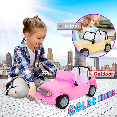 سيارة قابلة للتحويل للدمى، ضوء الشمس يتغير لون سيارة الدمية القابلة للتحويل مع أحزمة مقاعد العمل، اللون الوردي المتغير الأرجواني للأطفال لعبة السيارات هدية مثالية للفتيات والأولاد تزيد من متعة الأطفال in Kuwait