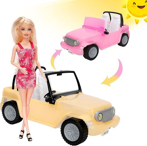 سيارة قابلة للتحويل للدمى، ضوء الشمس يتغير لون سيارة الدمية القابلة للتحويل مع أحزمة مقاعد العمل، اللون الوردي المتغير الأرجواني للأطفال لعبة السيارات هدية مثالية للفتيات والأولاد تزيد من متعة الأطفال in Kuwait