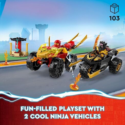 LEGO NINJAGO Kai and Ras’ Car and Bike Battle 71789 Beginner Building Toy Set, Features a Ninja Car Toy and Bike Plus 2 Minifigures, Birthday Gift for Toddlers and Kids Who are Little Ninja Fans in Saudi Arabia