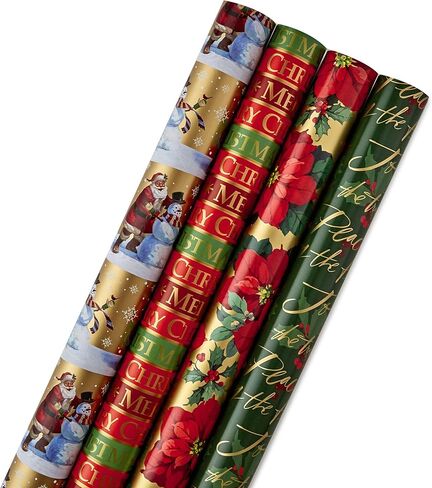 Hallmark Reversible Christmas Wrapping Paper Bundle, Traditional (Pack of 4, 150 sq. ft. ttl.), Red and Green, 4 Pack, Red and Green, 4 Pack in Saudi Arabia