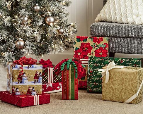 Hallmark Reversible Christmas Wrapping Paper Bundle, Traditional (Pack of 4, 150 sq. ft. ttl.), Red and Green, 4 Pack, Red and Green, 4 Pack in Saudi Arabia