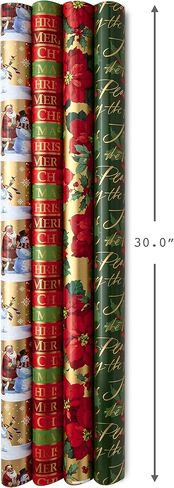 Hallmark Reversible Christmas Wrapping Paper Bundle, Traditional (Pack of 4, 150 sq. ft. ttl.), Red and Green, 4 Pack, Red and Green, 4 Pack in Saudi Arabia