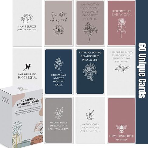 ديسي بطاقات التأكيد للنساء مع أسئلة مثيرة للتفكير. 60 بطاقة تأكيد فريدة من نوعها بألوان الأرض مع أكثر من 100 سؤال تمكيني. بطاقات تأمل، هدايا روحية للنساء. in Kuwait